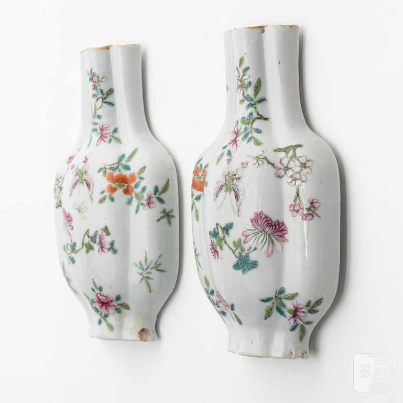 A pair of famille rose 'floral' wall vases, - 图2